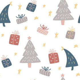 دانلود وکتور درخت کریسمس و جعبه هدایای بدون درز زمستانی