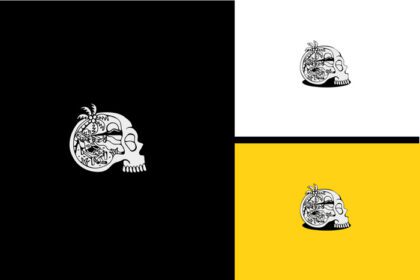 دانلود لوگو طرح لوگوی وکتور جمجمه سر و کف دست سیاه و سفید