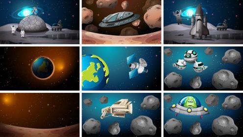 دانلود مجموعه وکتور صحنه های مختلف فضایی با سیارات و بیگانگان مجموعه نه