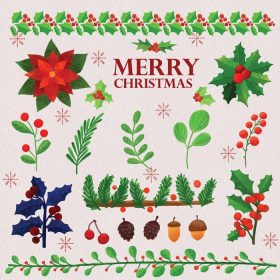 دانلود مجموعه وکتور گیاهان زمستانی کریسمس نقاشی شده با آبرنگ