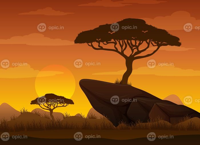 دانلود وکتور شبح جنگل ساوانا در زمان غروب آفتاب