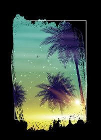 دانلود وکتور شب تابستانی پوستر ساحل استوایی پس زمینه طبیعی با