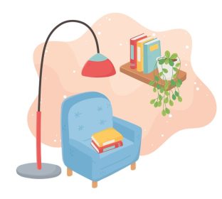دانلود وکتور صندلی راحتی خانه شیرین با کتاب چراغ کف گلدانی گیاه