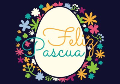 دانلود تایپوگرافی feliz pascua با تزئین گل های رنگارنگ