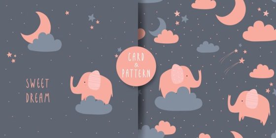 دانلود وکتور کارتونی رویای شیرین فیل ناز و بسته پترن بدون درز