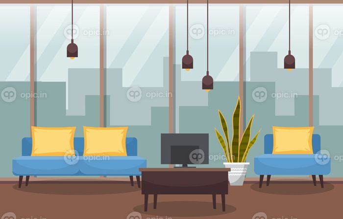 دانلود وکتور گیاه آپارتمانی گرمسیری گیاه تزئینی سبز در اتاق نشیمن
