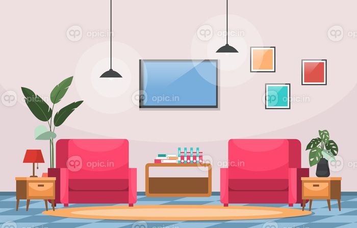 دانلود وکتور گیاه آپارتمانی گرمسیری گیاه تزئینی سبز در اتاق نشیمن