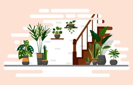 دانلود وکتور گیاه آپارتمانی گرمسیری گیاه تزئینی سبز تصویر داخلی خانه