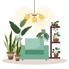 دانلود وکتور گیاه آپارتمانی گرمسیری گیاه تزئینی سبز تصویر داخلی خانه