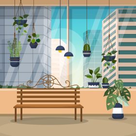 دانلود وکتور گیاه آپارتمانی گرمسیری گیاه تزئینی سبز تصویر خانه پنجره