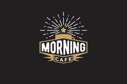 دانلود لوگو لوگو کافه صبح با یک فنجان قهوه و ستاره در حال ظهور برای