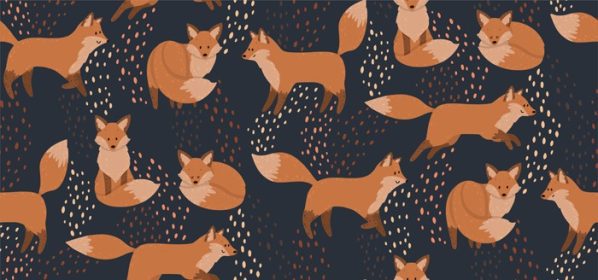 دانلود وکتور پترن بدون درز زیبا با پس زمینه طبیعت وحشی روباه قرمز برای چاپ کودکان