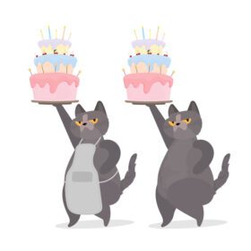 دانلود گربه خنده دار شیرینی کاپ کیک جشن با خامه نگه می دارد