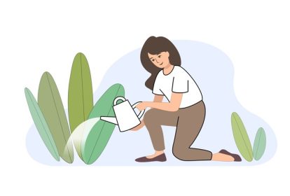 دانلود وکتور آب دختر باغچه با آب دادن به گیاه
