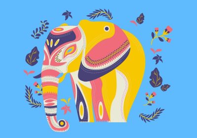 دانلود وکتور پترن اتنیک تزئینی روی وکتور فیل نقاشی شده