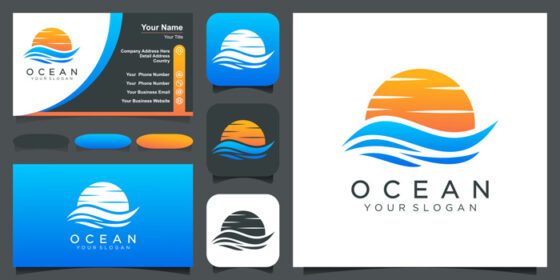 دانلود لوگو الگوی طراحی لوگو اقیانوس موج آب ترکیب خورشید یا ماه