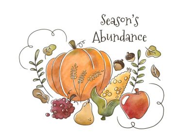 دانلود وکتور تصویر آبرنگ میوه ها و سبزیجات پاییزی برای استفاده در تعطیلات شکرگزاری و فصل پاییز