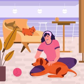 دانلود وکتور مفهوم زن آرامش دادن به سگش روی دامانش