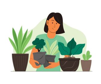 دانلود وکتور زن از فعالیت باغبانی با گیاهان موجود در باغ لذت ببرید