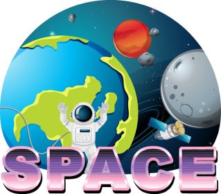 دانلود وکتور لوگوی واژه فضا با فضانورد و زمین