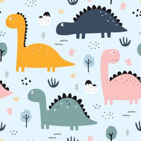 دانلود وکتور دایناسورها و درختان پترن بدون درز حیوان کارتونی زیبا