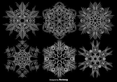 دانلود وکتور دانه های برف سفید انتزاعی زیبا جدا شده بر روی عناصر وکتور پس زمینه سیاه