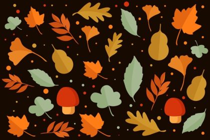 دانلود وکتور طرح تخت پترن برگ های پاییزی در زمینه مشکی