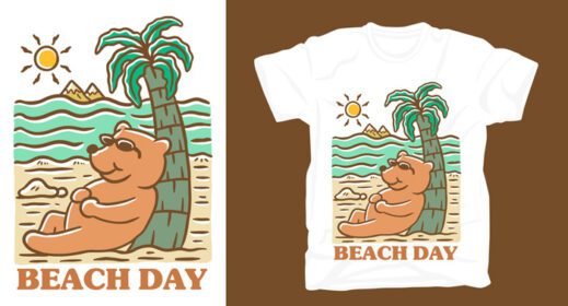دانلود طرح تی شرت تصویری خرس در ساحل