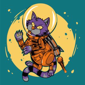 دانلود دستی گربه فضانورد در حال پرواز در فضا و استفاده از موشک