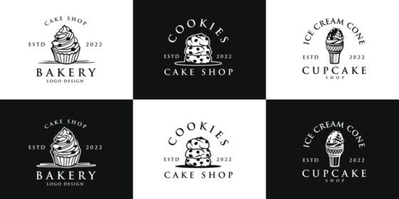 دانلود ست لوگو کیک شیرینی شیرینی قالب طراحی لوگو بستنی