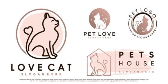 دانلود مجموعه لوگو مجموعه طراحی لوگو حیوانات گربه با المان عشق
