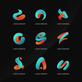 دانلود مجموعه لوگوی طراحی لوگوی مدرن انتزاعی با شکل منحنی و در عین حال ساده در سایه های آبی و نارنجی