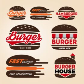 دانلود مجموعه لوگو از فروشگاه همبرگر آیکون طراحی لوگو برای برندسازی برچسب تزیین محصول تگ نشان وکتور