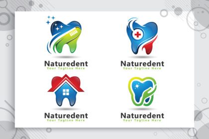 دانلود مجموعه لوگو طراحی لوگو وکتور مراقبت از دندان با مدرن طبیعی