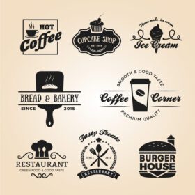 دانلود مجموعه لوگو از نشان های غذا و نوشیدنی لوگو برای چاپ برچسب برچسب طرح بنر تصویر برداری
