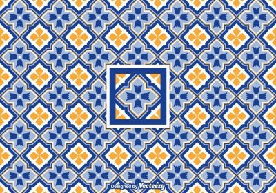 دانلود وکتور رایگان پترن وکتور کاشی بدون درز با طرح هندسی azulejo به رنگ آبی زرد و سفید eps حاوی نمونه پترن azulejo برای ویرایش آسان