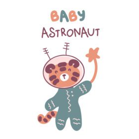 دانلود نقاشی دستی ببر با ستاره و متن بچه فضانورد کامل