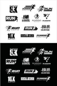 دانلود مجموعه لوگوی اجرای طراحی سیلوئت لوگوی دویدن مفهومی ورزشی