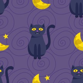دانلود وکتور پترن بدون درز هالووین گربه سیاه ناز و ماه