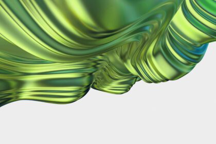 دانلود تصویر انتزاعی خط راه راه مواج سبز روشن و زرد منحنی