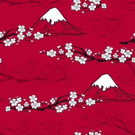 دانلود وکتور پترن بدون درز ژاپنی با شکوفه های ساکورا و تصویر برداری کوه فوجی