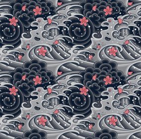 دانلود وکتور موج ژاپنی با پترن بدون درز ساکورا برای لباس های پس زمینه پارچه یا کاغذ دیواری