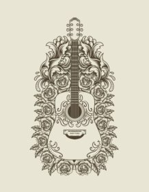 دانلود تصویر وکتور گیتار آکوستیک با زیور گل