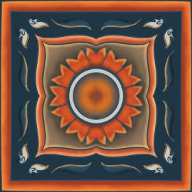 دانلود وکتور گل نارنجی بر روی شال آبی نیلی هندسی قومی