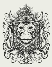 دانلود تصویر وکتور سر میمون با زیور حکاکی قدیمی
