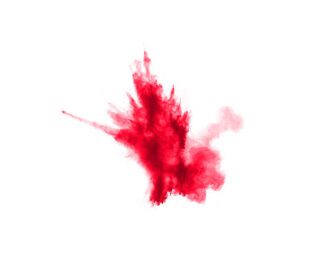 دانلود تصویر انتزاعی گرد و غبار قرمز پاشیده شده روی پس زمینه سفید پودر قرمز