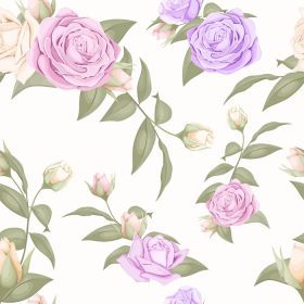 دانلود وکتور طرح بدون درز گل رز صورتی و بنفش برای پارچه و کاغذ دیواری