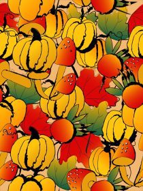 دانلود وکتور کدو تنبل با برگ قارچ و توت در پاییز پس زمینه بدون درز وکتور تصویر ابله سبک طراحی