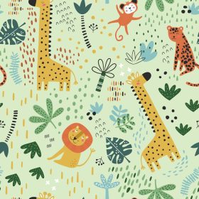 دانلود وکتور پترن بدون درز کودکانه با کارتونی حیوانات جنگل