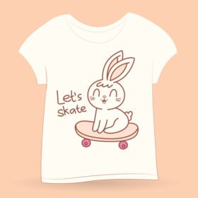 دانلود خرگوش اسم حیوان دست اموز kawaii روی اسکیت برد برای تی شرت